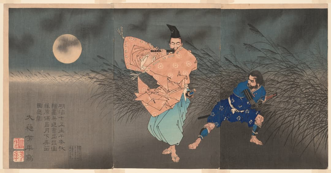 Fujiwara no Yasumasa Plays the Flute by Moonlight, Tsukioka Yoshitoshi
