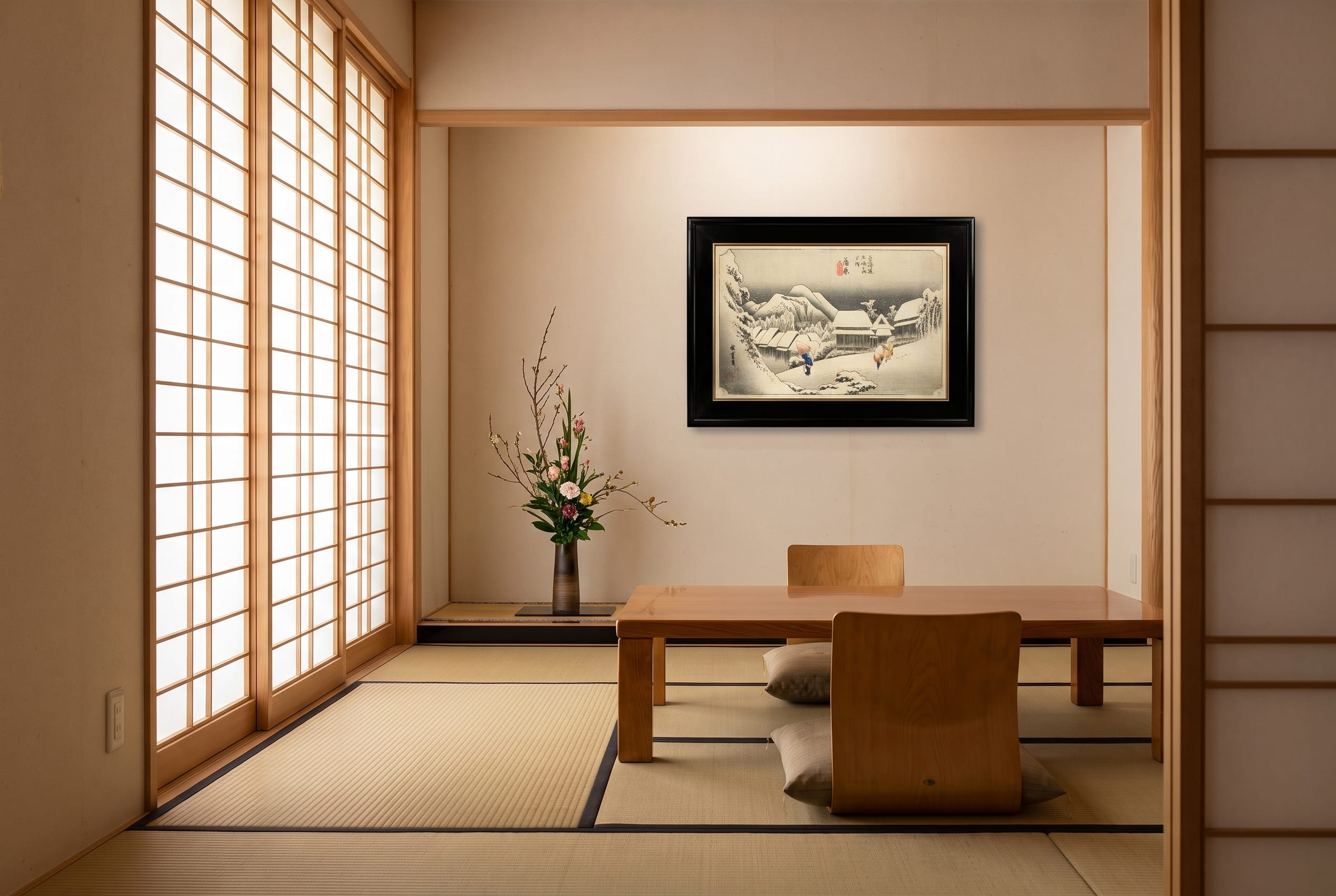 Kambara Night Snow displayed in a tokonoma alcove of a traditional Japanese tatami room